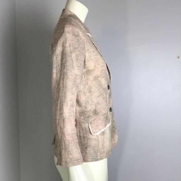 Elizabeth and James Multi-Color 2 Button Linen Blazer Crop Sleeve Womens 4 - Picture 4 of 8